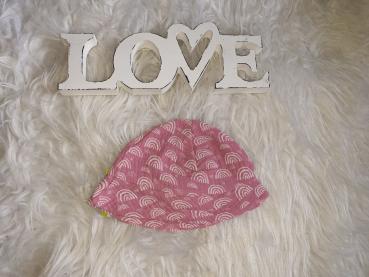 Sommermütze mit Nackenschutz, Kopfumfang bis 38cm "Musselin Regenbogen rosa"